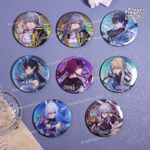 Honkai: Star Rail Holographic Badges of All Characters 75mm Jade, Aventurine, Kafka, Imbibitor Lunae, Acheron, Robin, Firefly, Blade