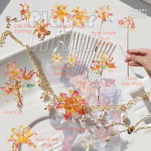 Love and Deepspace Rafayel Lily Floral Accessories - Earrings, Bracelet, Hair Stick, Pin of Gloriosa Superba, Rafayel LAD Jewellery Gift 祈煜
