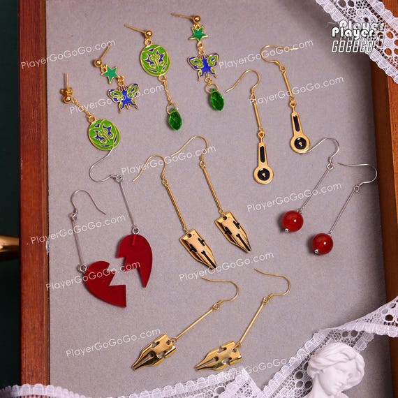 Silver + Garnet Made Shen Zechuan Earrings for Cosplay and Daily