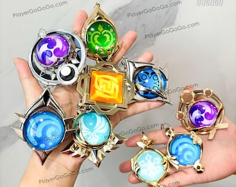 Genshin Impact Vision Charm Ruota Lunare, Natlan, Fontaine, Inazuma, Liyue, Mondstadt, Snezhnaya, Sumeru, Ruota Lunare, Anemo Geo Electro Dendro