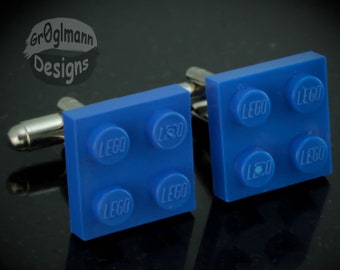 Retro LEGO® Brick Cufflinks: Unique Blue Building Block Design