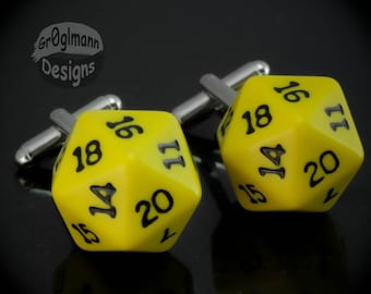 D20 Dice Cufflinks: Silver Plated Geeky Game Jewelry