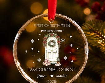 Personalized Crystal Christmas Tree Ornament with Name Address, Custom First Christmas Clear Crystal Home Ornament, Christmas Crystal Gifts