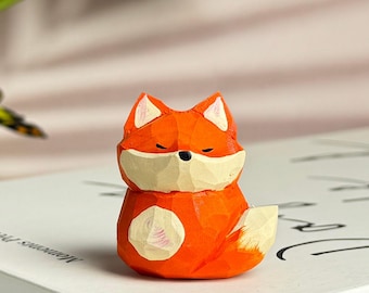 Custom Handmade Wooden Fox Decor Art Carving for Housewarming,  Adorable Fox Wood Carved Ornament, Miniature Fox Decor Gift for Nature Lover