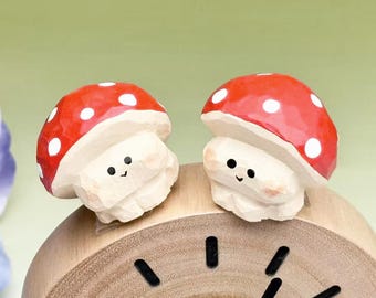 Custom Wooden Mushroom Figurine, Hand Crafted Mushroom, Hand-Carved Mushroom Christmas Gifts Ideal, Adorable Mushroom Figurine Desktop Decor