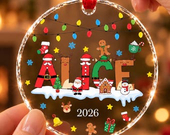 Custom Letter Ornament 2026 for Family Keepsake, Personalized Initial Crystal Glass Ceramic Ornament for Christmas, Christmas Tree Decor