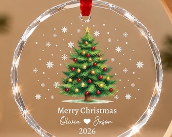 Custom Crystal Christmas Tree Ornament for Couple, Personalized Name Christmas Crystal Ornament Couple Gift, Bespoke Newlywed Holiday Gift
