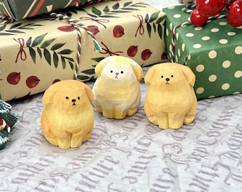 Hand-Carved Wooden Golden Retriever Figurine for Table Decor Gift, Cute Mini Puppy Wooden Art Carved Ornament, Small Animals Home Decor Gift
