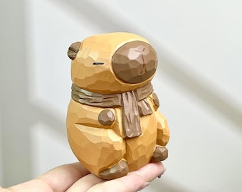 Custom Cute Capybara Decor Sculpture Ornament, Handmade Wooden Capybara Figurine Desk Decor Ornament, Animal Figurine Birthday Gifts for Kid