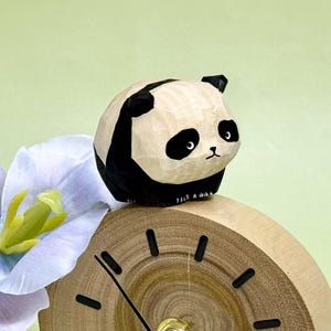 Cute Wooden Carved Panda Ornament, Wooden Panda Statue Handmade Wooden Carving Decor Gift,  Unique Animal Wooden Desktop Pet for Panda Lover