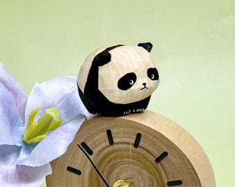Custom Cute Wooden Carved Panda Ornament, Panda Statue Handmade Wooden Carving Decor Gift,  Unique Animal Wooden Desktop Pet for Panda Lover