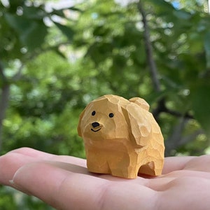 Hand-Carved Wooden Puppy Figurine for Desk Decor Gift, Cute Mini Dog Wooden Art Carved Ornament, Garden Statue Small Animals Home Decor Gift