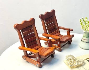 Personalized Wooden Chair Phone Stand Office Gift, Custom Name Wooden Phone Stand Desk Decor Gift, Handmade Wooden Folding Chair Phone Stand