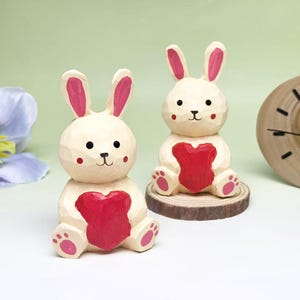 Handmade Rabbit Wooden Figurine, Cute Bunny Wood Carved Ornament Easter Gifts, Wooden Animal Decor for Bunny Lover, Anniversary Gift for Her