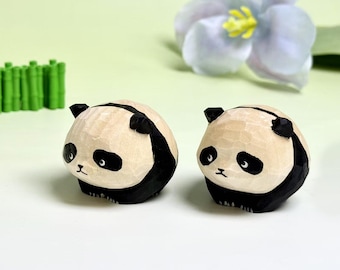 Custom Adorable Wooden Panda Ornament, Wooden Panda Statue Handmade Carving Decor Gifts,  Unique Animal Wooden Desktop Pet for Panda Lovers