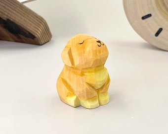 Custom Hand-Carved Wooden Golden Retriever Figurine for Table Decor, Miniature Puppy Wood Art Carved Ornament, Cute Animal Mother Day Gift