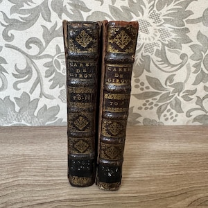 Antique 1700’s French Leatherbound Antique Books dated 1754 Titled &quot;Sermons Pour Le Caresme&quot; Pair