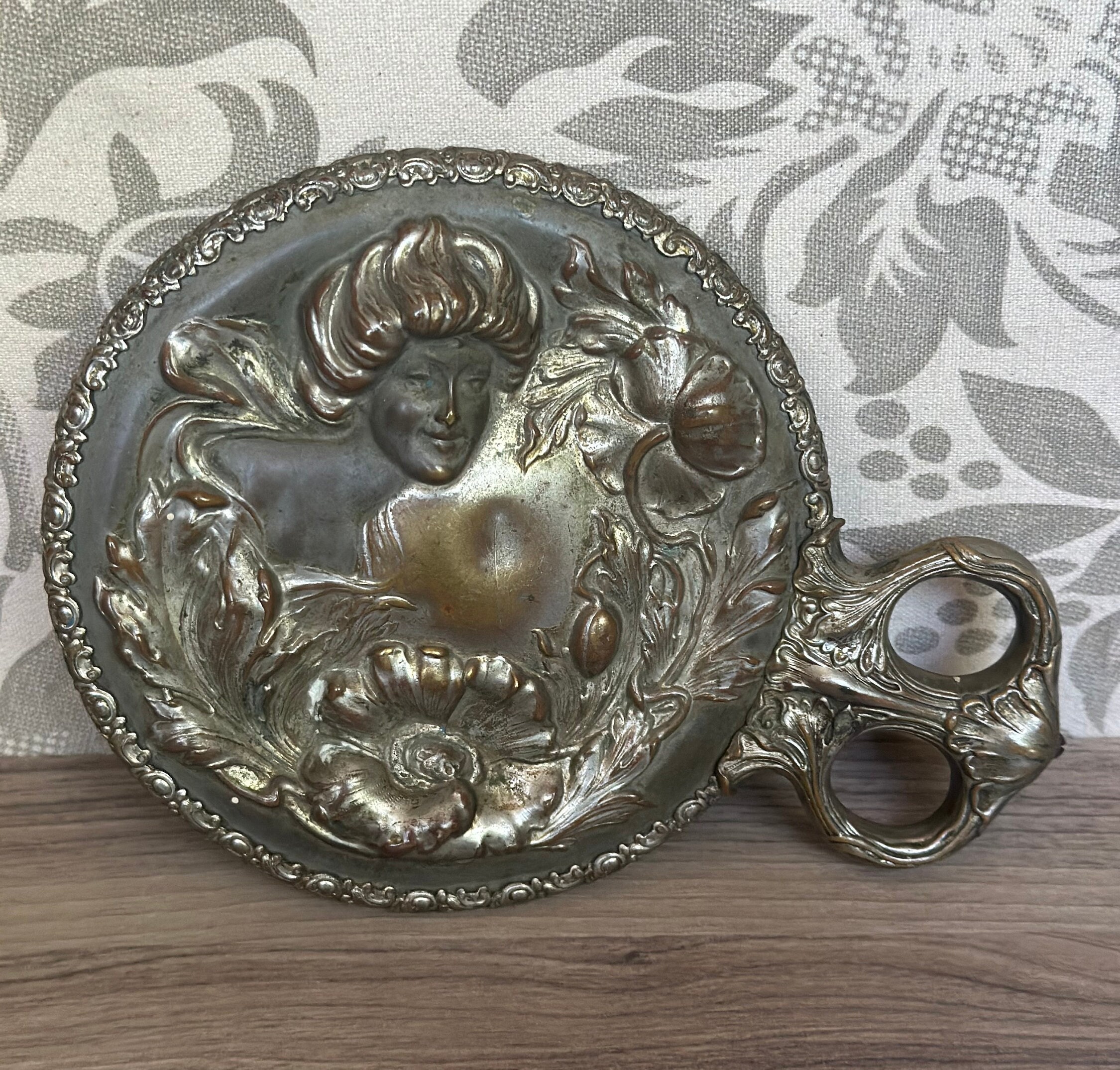 Vintage Art Nouveau hand mirror 3D with lady and flowers Vintage Art Nouveau Mirror, Victorian Lady Picture, Wall  main image 4