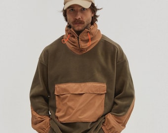 Men's Polar Fleece Jacket Sweatshirt : Fall Winter Warm Pullover with Zipper Pocket