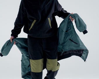 Black Polar Fleece Tracksuit for men: 1/3 Zip Pullover and pants
