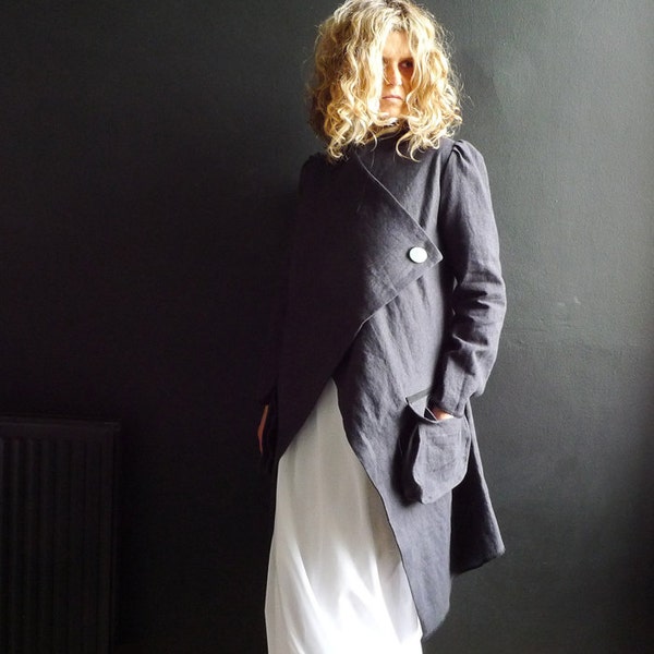 Long Dark Gray Linen Jacket