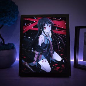 Caja de luz de anime Akame ga Kill / Marco LED RGB / Arte LED, arte de pared, caja de luz de anime, decoración del hogar, lámpara de noche