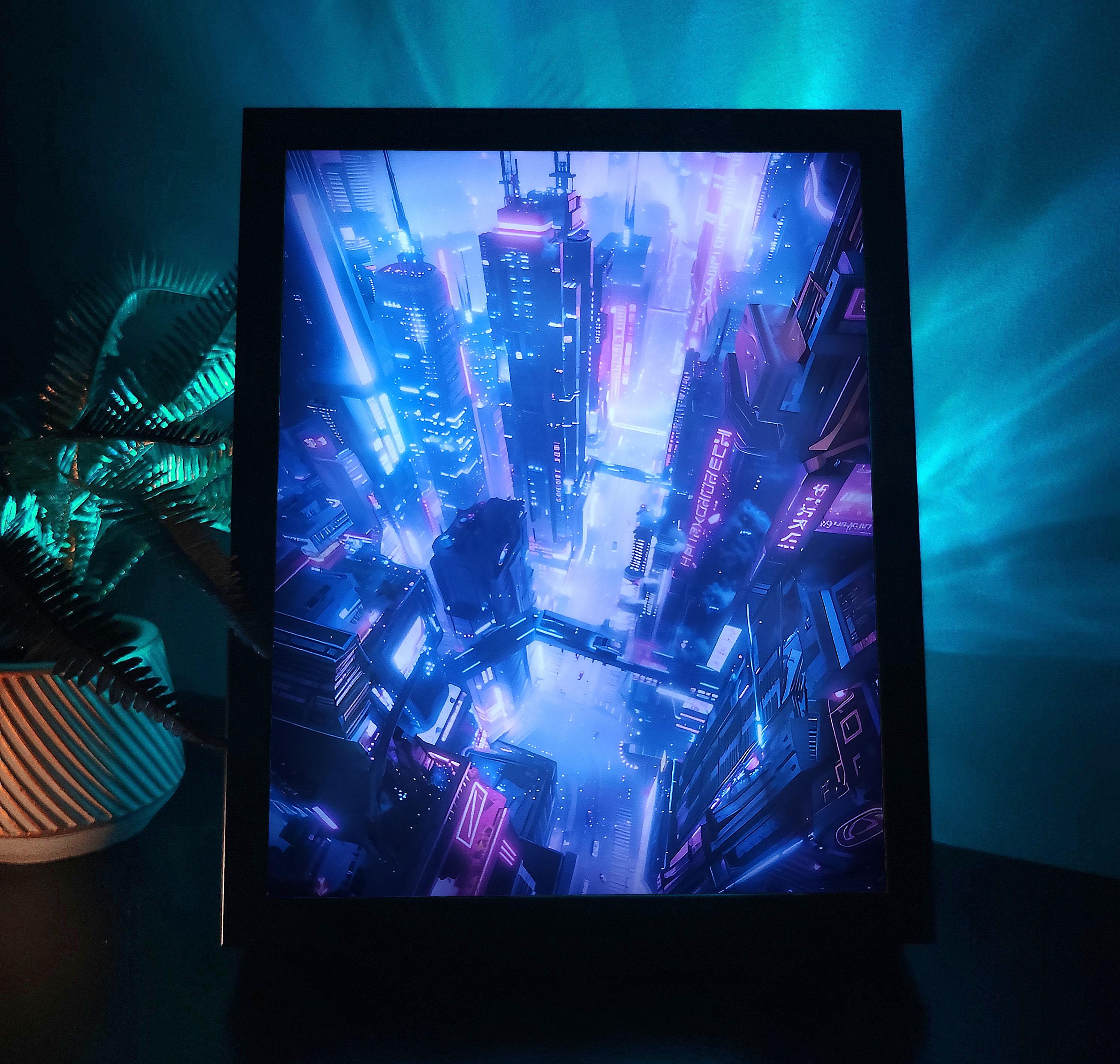 Cyberpunk Night City LED Frame RGB / Cyberpunk LED art, light box, night lamp