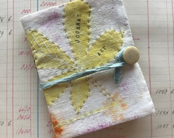 Handmade art journal with 3 signatures, cover is made from slow stitched eco printed fabric