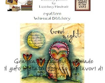 Primitive stitchery e-pattern good night owl ITALIAN and ENGLISH instant download