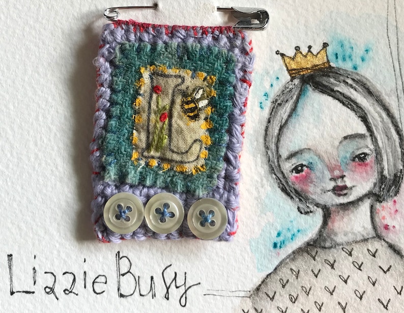 Stitched Brooch Stamped on Muslin, Embroidery and Crochet Etsy