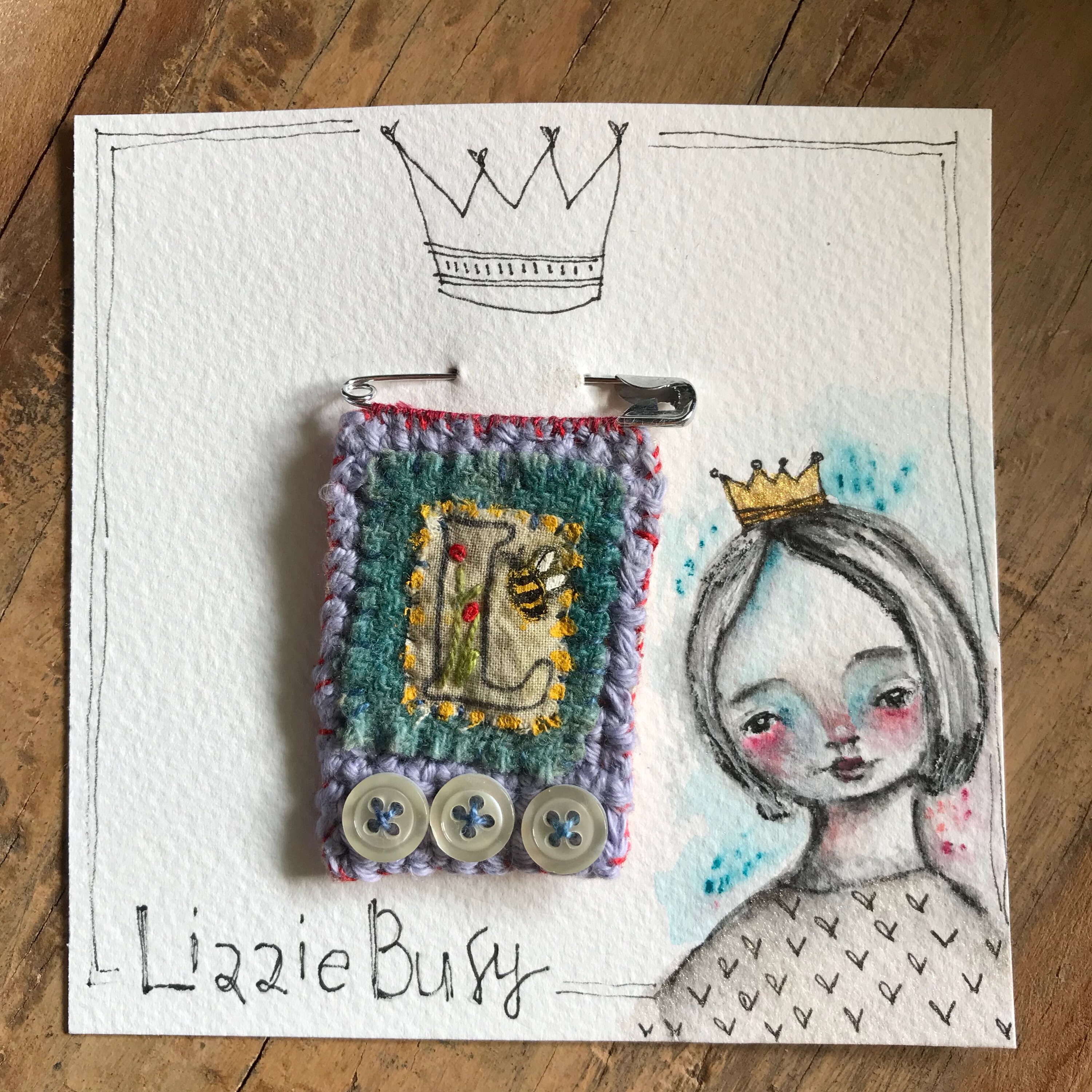 Stitched Brooch Stamped on Muslin, Embroidery and Crochet Etsy