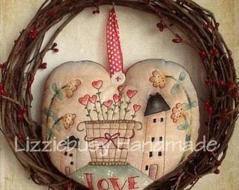 Instant Download Primitive stitchery e-pattern February Love available in English and  Italian