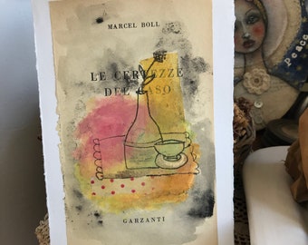 Mixed media trace monoprint on the first page of an old book le certezze del caso