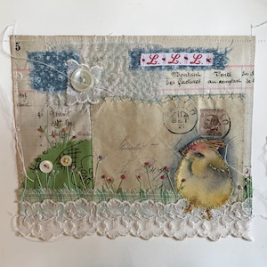 Original Collage with ephemera and stitching on paper