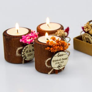 Personalized Wedding Favor Candle: Rustic Dried Flower Tealight