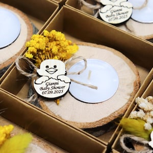 Rustic Baby Shower Candle Favors: Wooden Tealight, Dried Flowers