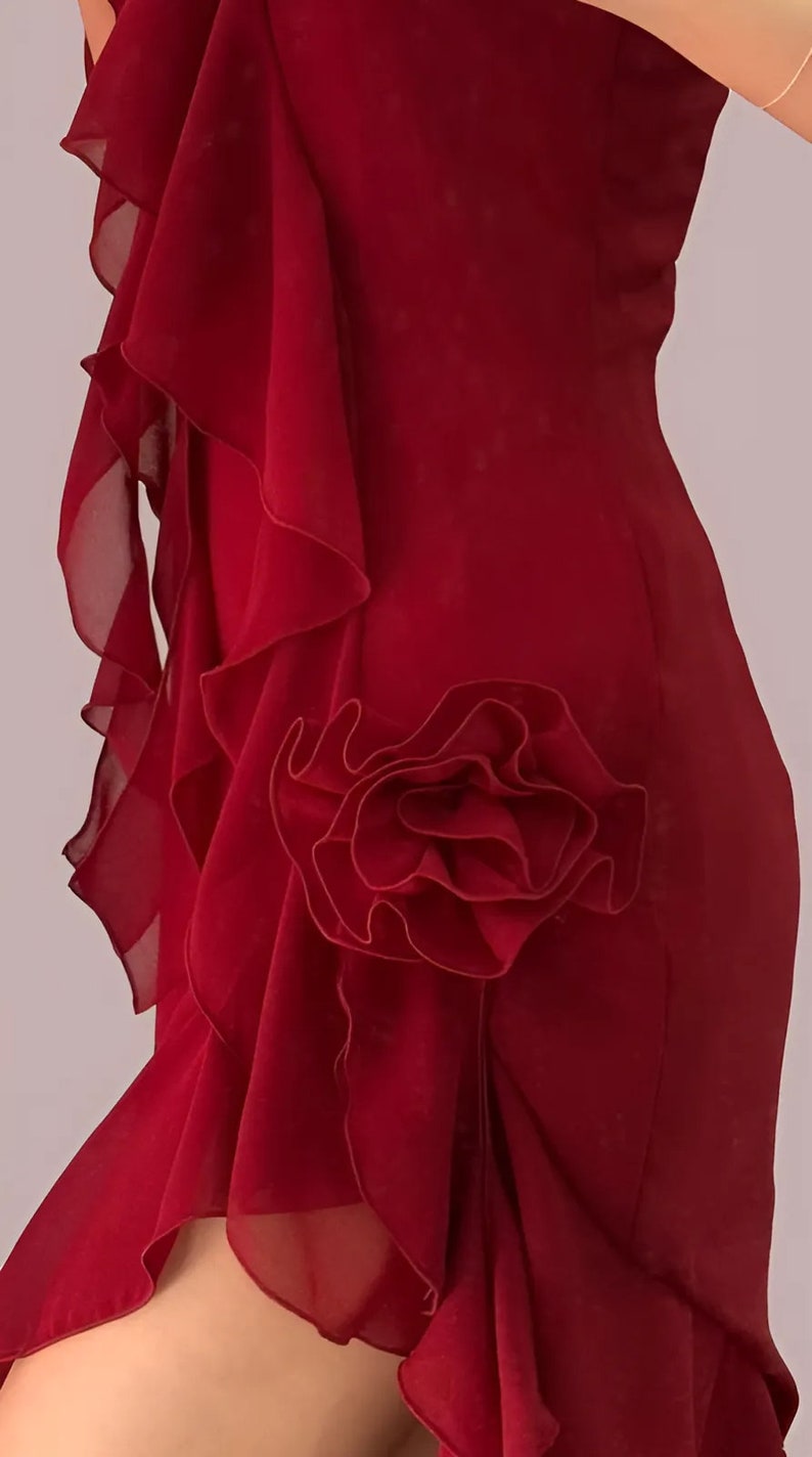 Rose One Shoulder Flare Dress Evening Gown Party Outfit Fashion Modern ...