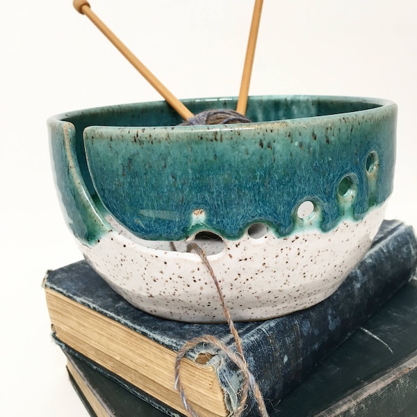 Dark Green Wheel Thrown Yarn Bowl - MADE TO ORDER