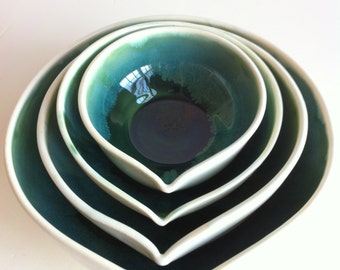 Forest Green  In White Nesting Bowls Set - Made To Order