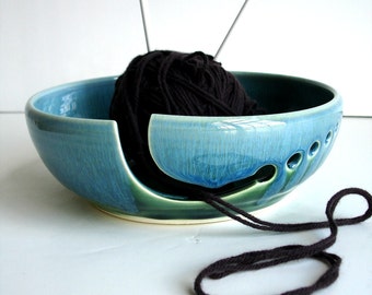 Large Dark Green And Blue Yarn Bowl - MADE TO ORDER