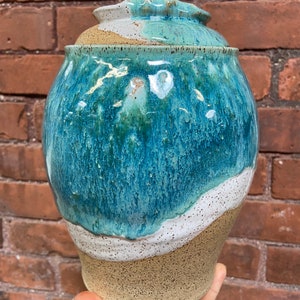 Handmade Ceramic Urn for Ashes - “Beach” Cremation Urn - Wider version MADE TO ORDER