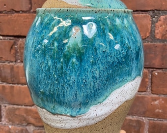 Handmade Ceramic Urn for Ashes - “Beach” Cremation Urn - Wider version MADE TO ORDER