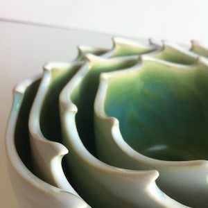 Wheel Thrown Stoneware Nested Bowls Set - Wave Design - Made To Order