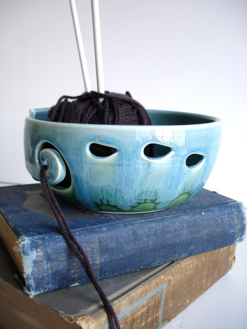 Forest Green Wheel Thrown Yarn Bowl MADE TO ORDER image 2