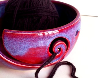 Purple Blue Spiral Ceramic Wheel Thrown Yarn Bowl - MADE TO ORDER