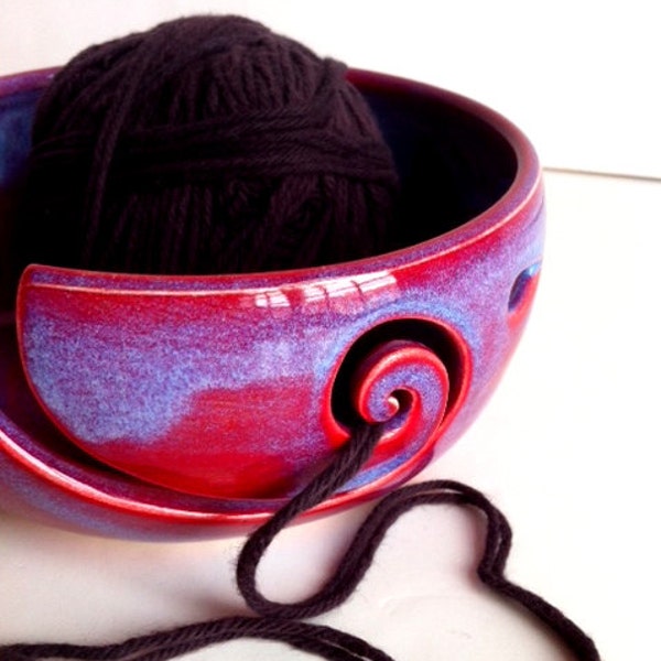 Purple Blue Spiral Ceramic Wheel Thrown Yarn Bowl - MADE TO ORDER
