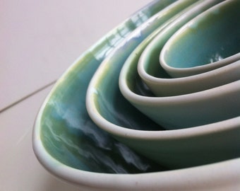 Wheel Thrown White And Green Porcelain Nesting Bowls - Made To Order