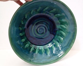 Dark Green with Blues Hand-Formed Large Bowl - MADE TO ORDER