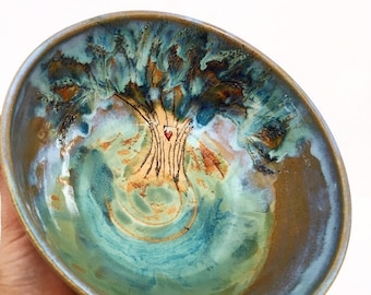 Tree of Life - One  Wheel Thrown - Hand Drawn  Bowl - MADE TO ORDER