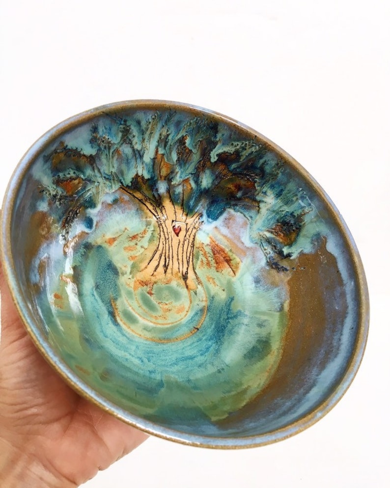 Tree of Life One Wheel Thrown Hand Drawn Bowl MADE TO ORDER image 1